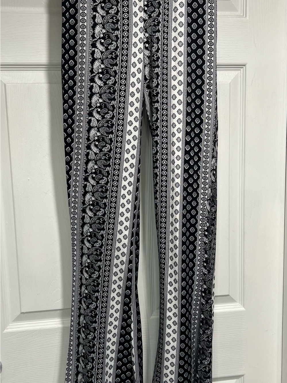 Black & White Boho Print Wide Leg Pants Stretch Leggings